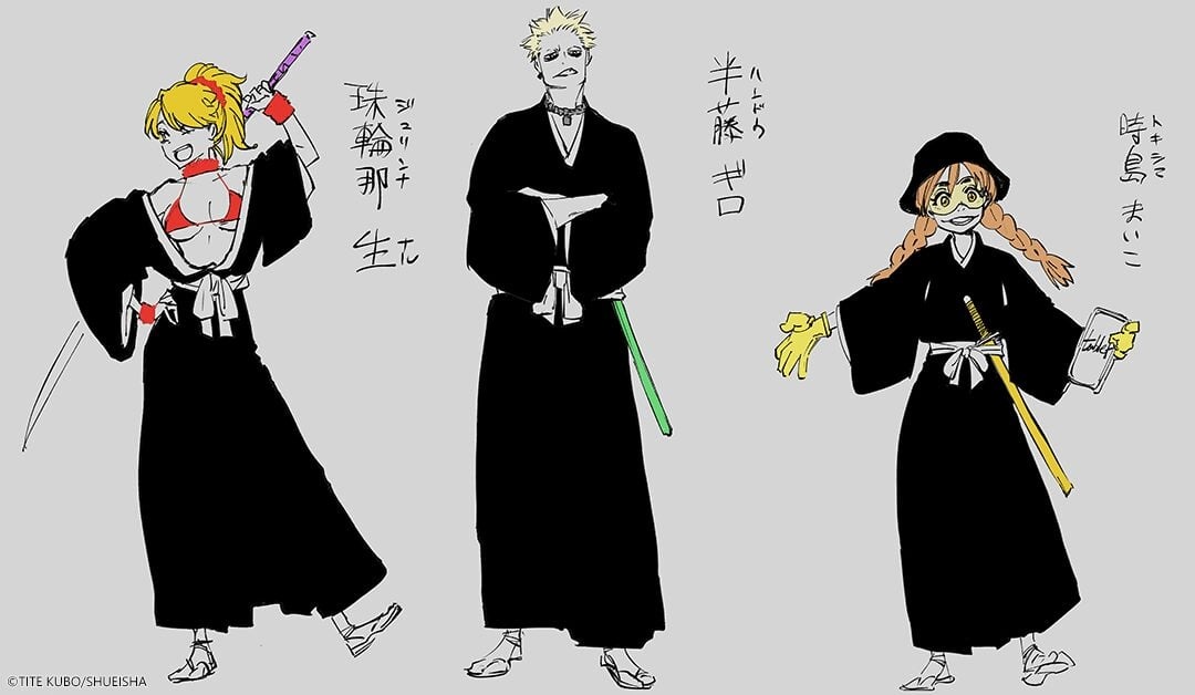 Esboços dos três novos personagens por Tite Kubo