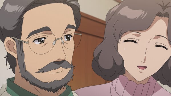 Visual dos personagens pais de Yuri no anime Red River