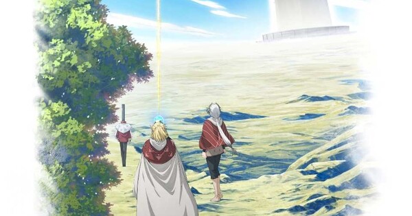 Visual promocional do anime The Bugle Call: Song of War mostrando o protagonista Luca com seu galho na cabeça em meio a um campo de batalha.