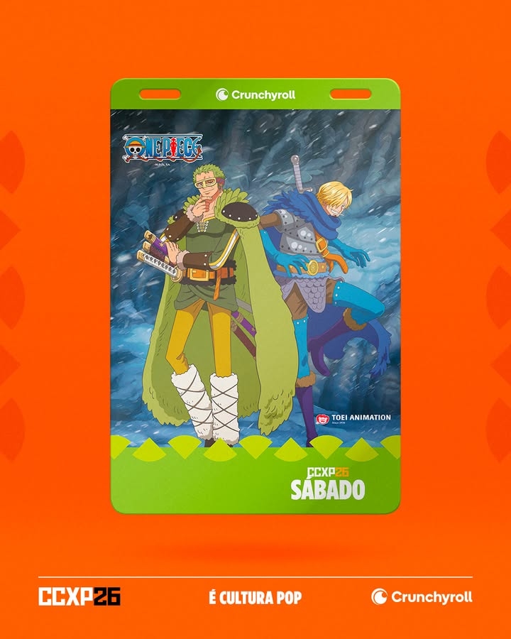 Zoro e Sanji na credencial temática de One Piece para o sábado da CCXP 2026