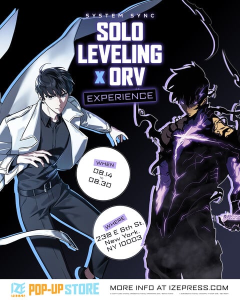 Anúncio da loja pop-up System Sync de Solo Leveling e Omniscient Reader