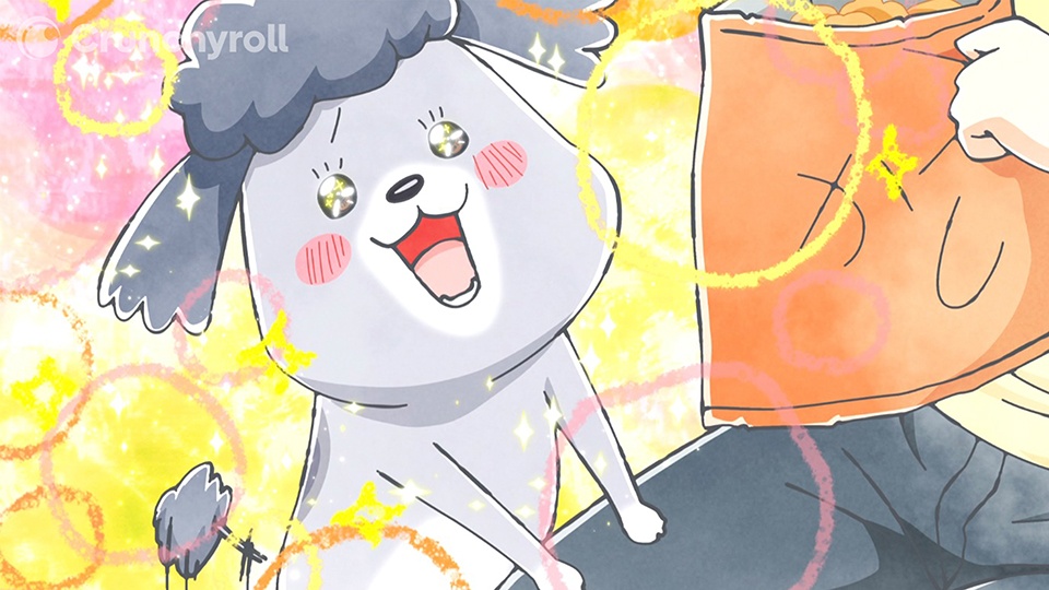 Cena da adaptação em anime de Com um Cão e um Gato, Tudo Fica Mais Divertido
