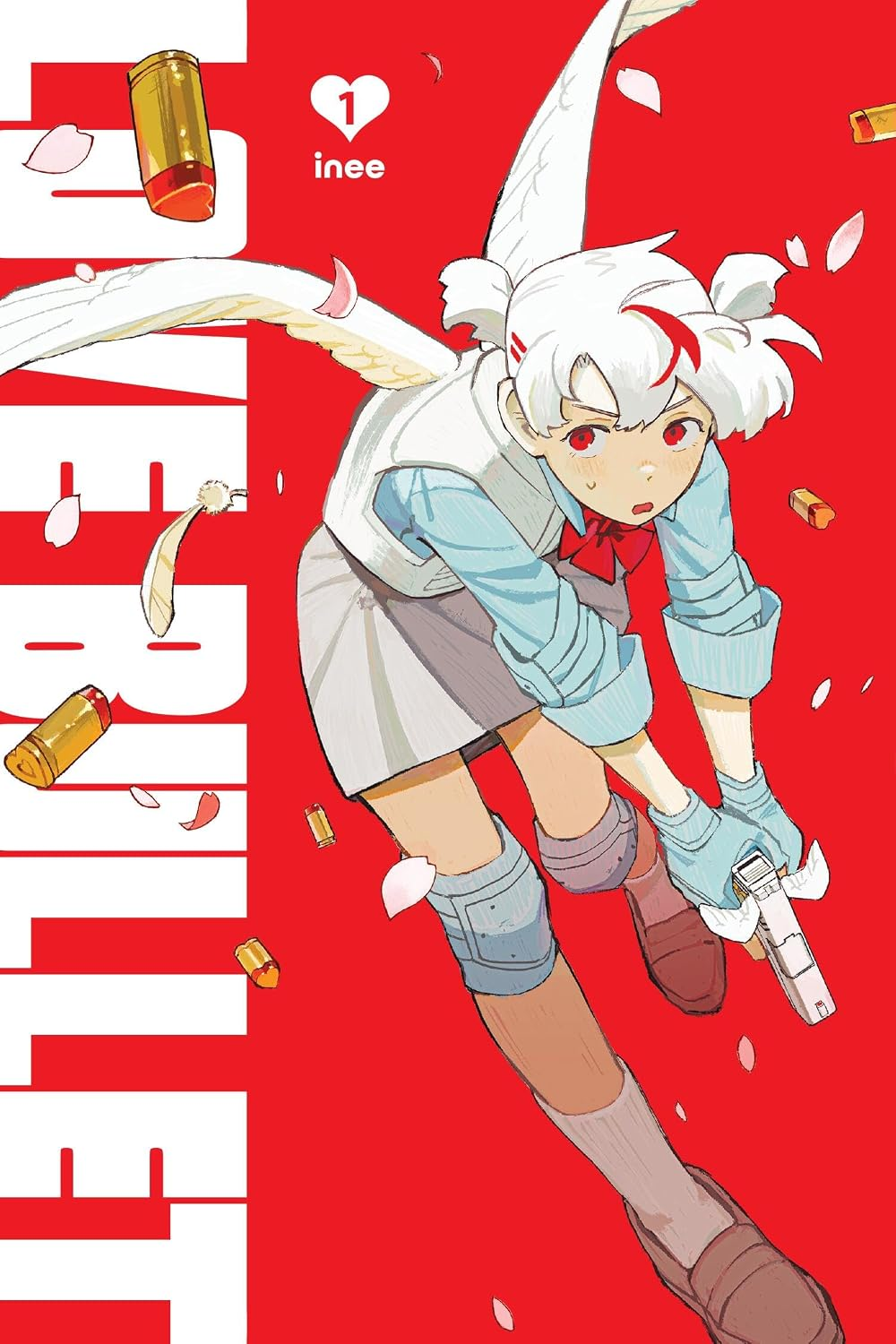 A cupido Koharu segurando uma pistola na capa do volume 1 de Love Bullet
