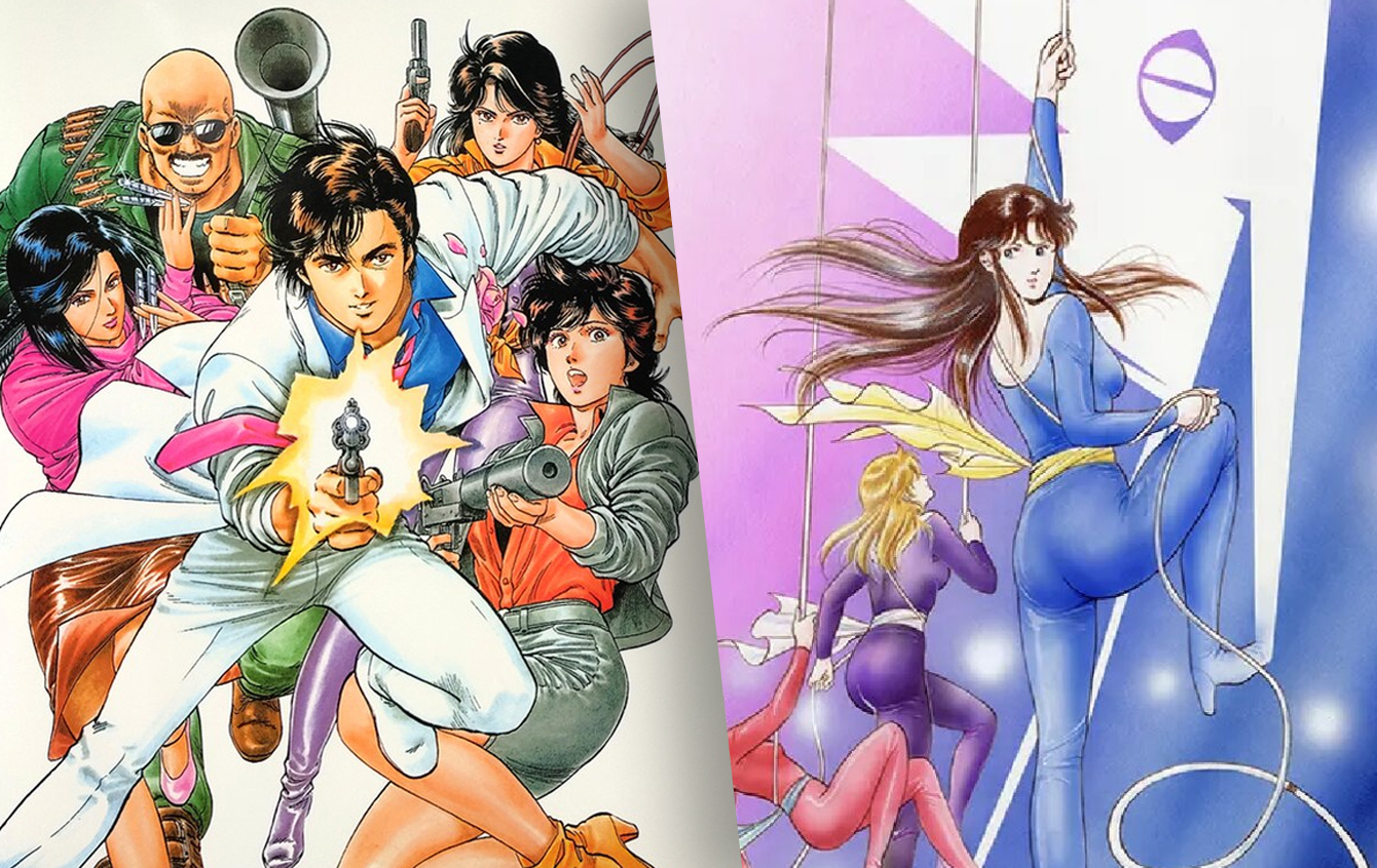 Arte promocional das coleções de City Hunter e Cat's Eye pela Pipoca & Nanquim